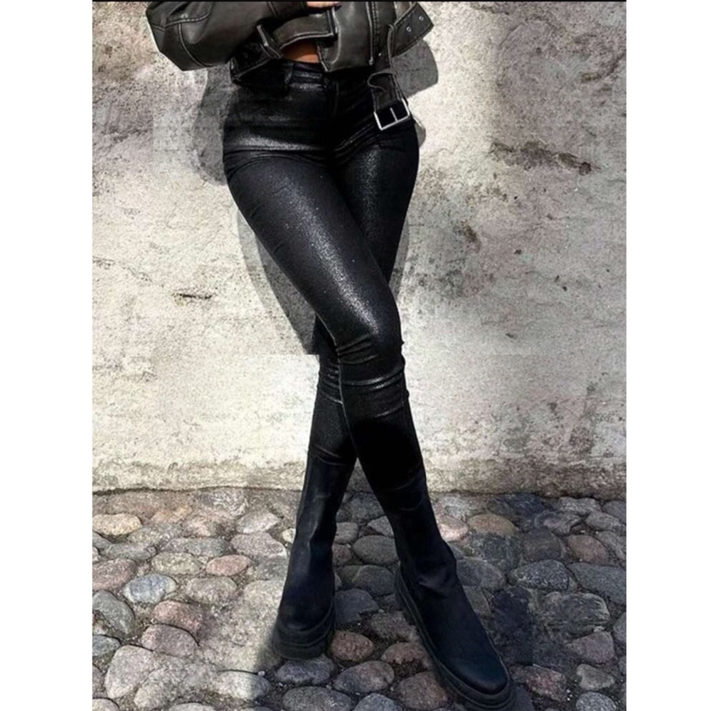 Vegan Leather High Waisted Stretchy Pants - Picture 4 of 4